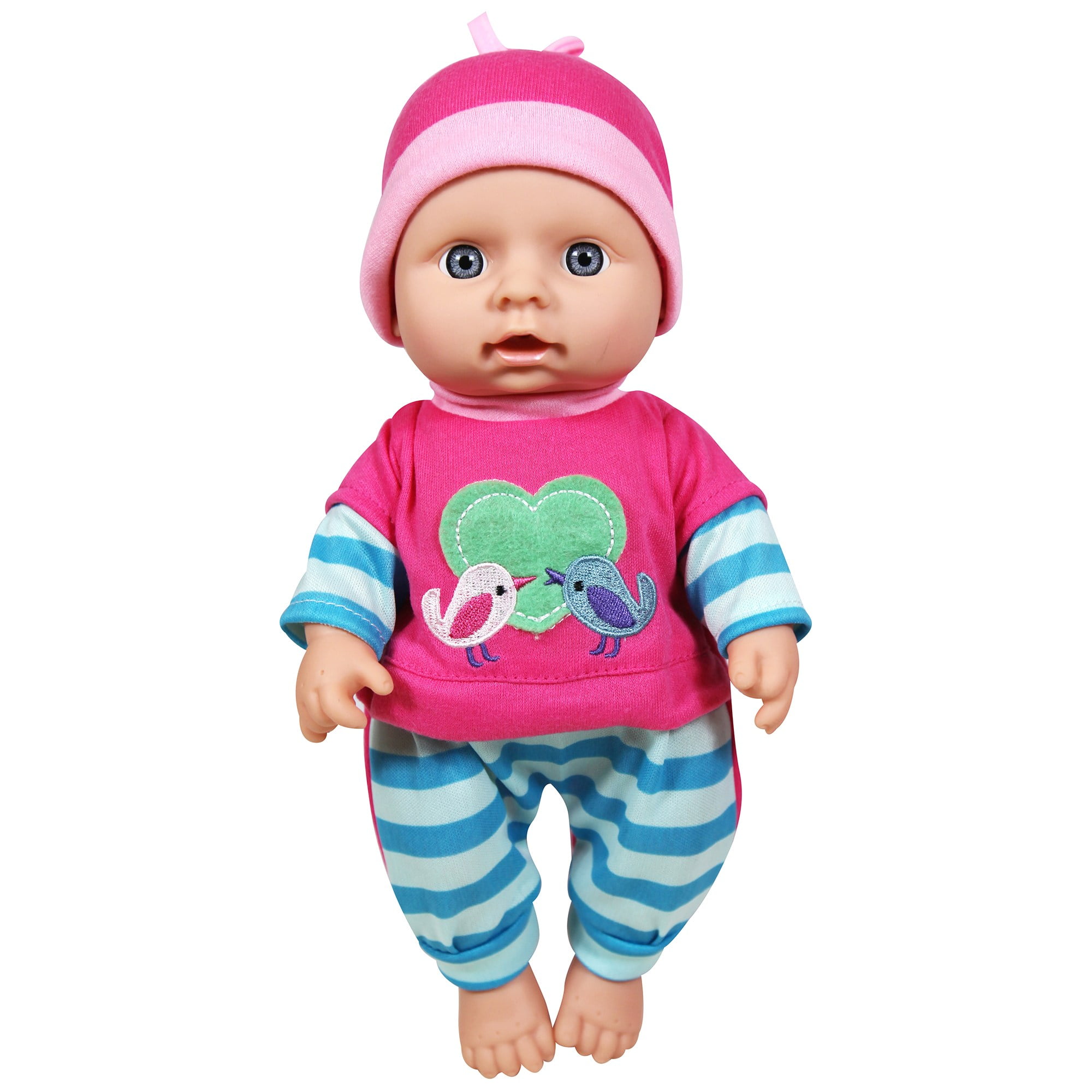 Lissi: 12" Doll Set: Bunk Bed & highchair - Pink, Green, Blue - 3pc Baby Doll Feeding & Sleep Toy Playset, Heart & Bird Outfit, Kids & Toddlers 2+