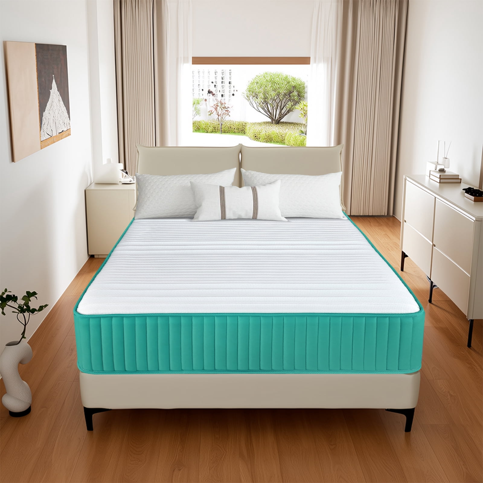 BMMB King Size Summer Cooling Breathing Mattress, 12'' Medium Firm Comfortable Hybrid Innerspring and Memory Foam Mattress