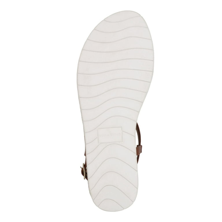 SUN STONE Womens Brown Snakeskin T-Strap Slip Resistant Adjustable Strap  Kristi Round Toe Wedge Buckle Slingback Sandal 12 M
