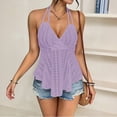 thumbnail image 2 of Women's Halter Eyelet Peplum Tank Tops for Women Sleeveless Cutout Tie Back Casual Summer Blouses Lightweight Breathable Trendy Top Purple S, 2 of 5