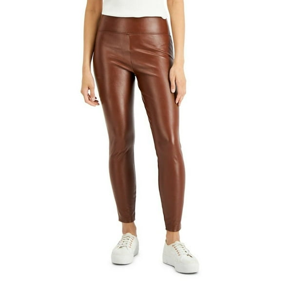 Tinseltown Juniors' High-Rise Faux-Leather Leggings Hot Chocolate Size L