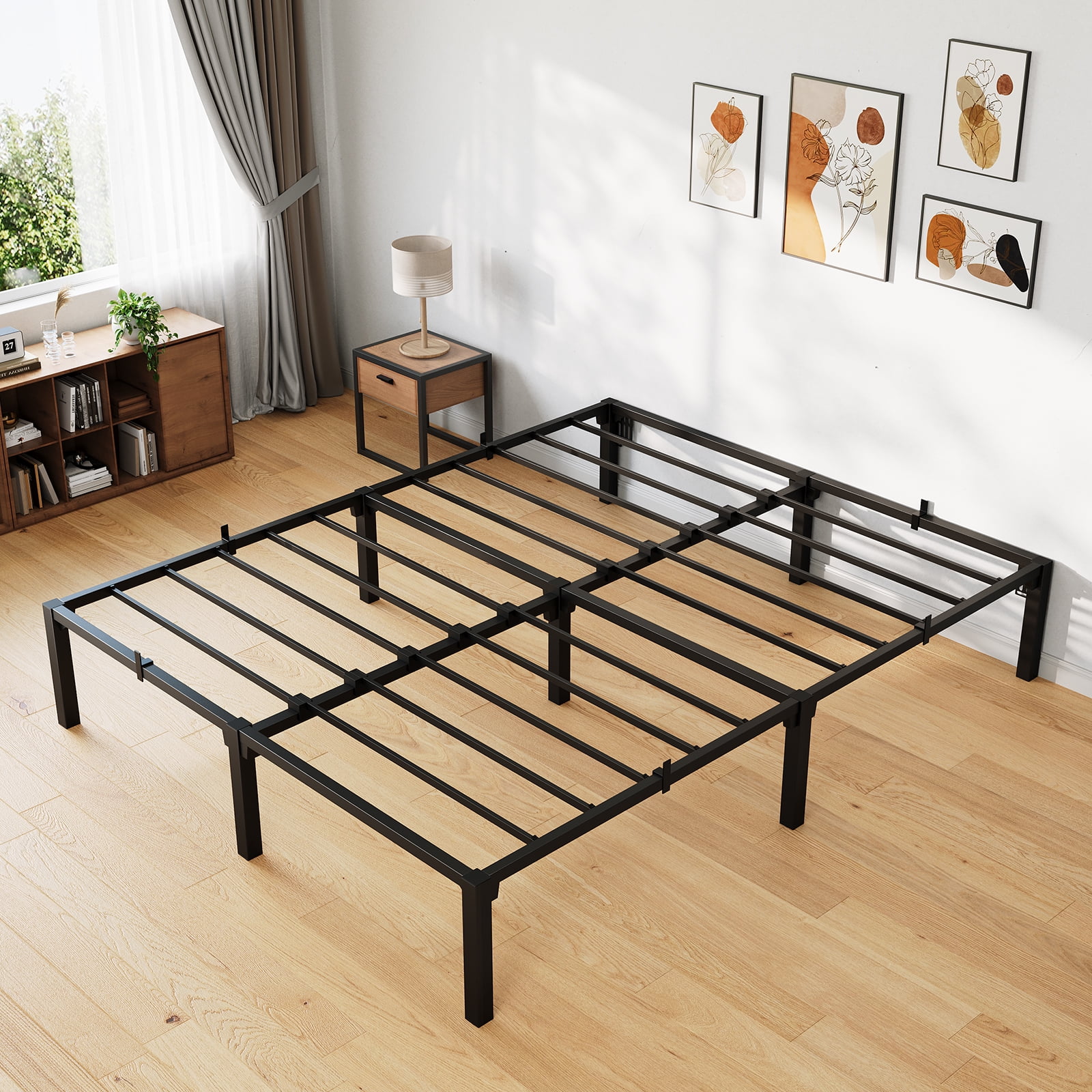Heavy Duty Metal Platform Bed Frame , 800 lbs Capacity Tool Free Assembly Underbed Storage No Box Spring
