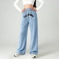thumbnail image 2 of Girls Loose Wide Leg Sweatpants With California Letter Print Casual Straight Leg Pants Sky Blue 11 Y-12 Y, 2 of 4