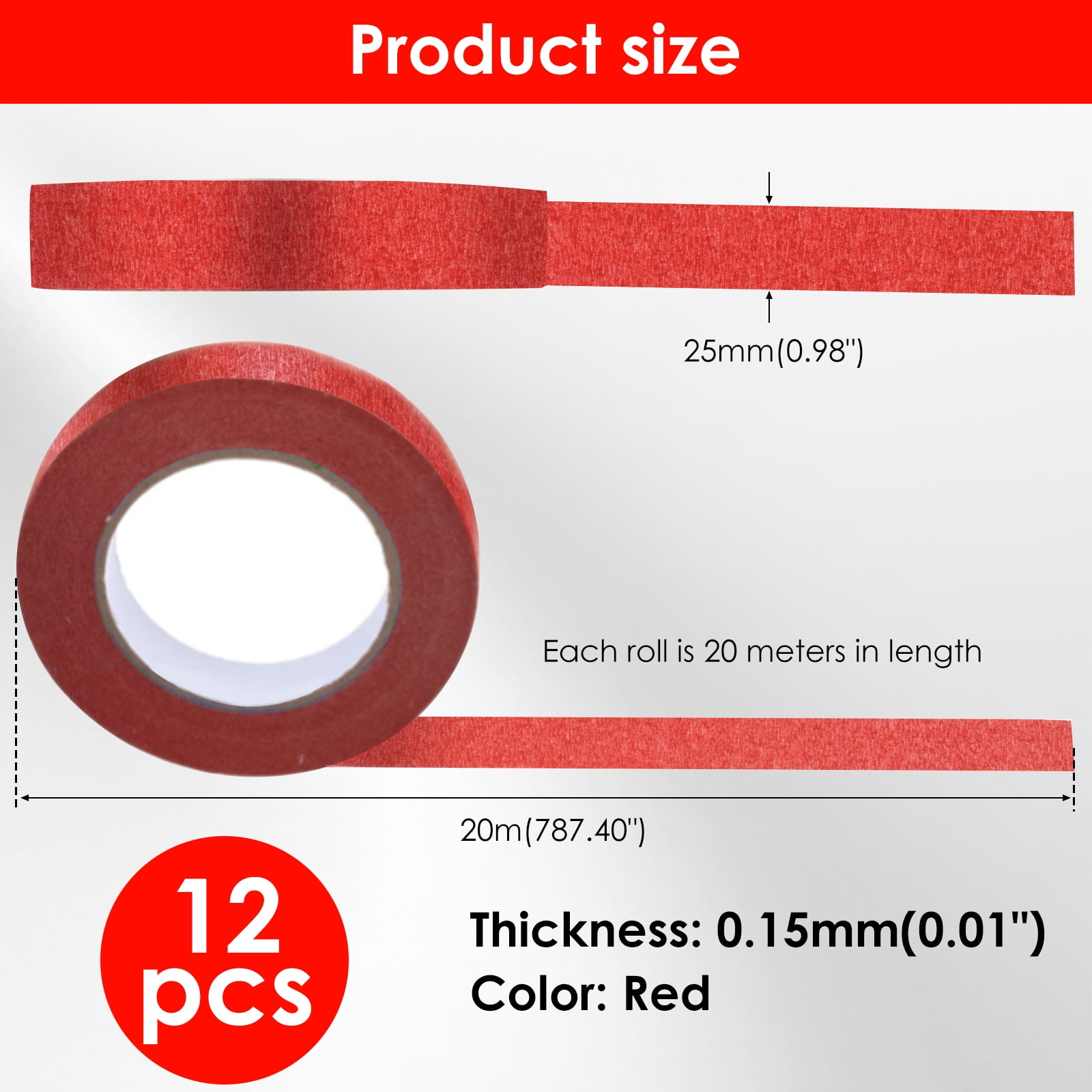 AEVXKHI 12 Rolls of Masking Tape, 0.98 x 787.4inch Heat Resistant Painters Tape Clean Removal for DIY Crafts Wall Decor Painting
