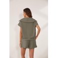thumbnail image 3 of Women Two Piece Outfits Tracksuit Half Zip Lapel Cap Sleeve Sweatshirt High Waist Drawstring Shorts Set Sweatsuit, 3 of 6