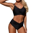 thumbnail image 2 of Minjewel Women's Color-Blocked Backless Bikini Set, Crisscross Back & Ruched Front High Waist, Swimsuits for Women for Beach, Pool & Vacation,Black S, 2 of 7