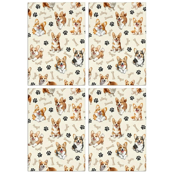 4 Pcs Funny Kitchen Towels,Cartoon Corgi Dog and Footprints Microfiber Dish Towels,Kitchen Tea Towels,Kitchen Towel Set (18" X 26")