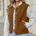 thumbnail image 5 of POROPL Womens Vests Outerwear Fleece Lightweight Cropped Coat Button Sleeveless Jackets with Pockets Brown, 5 of 8