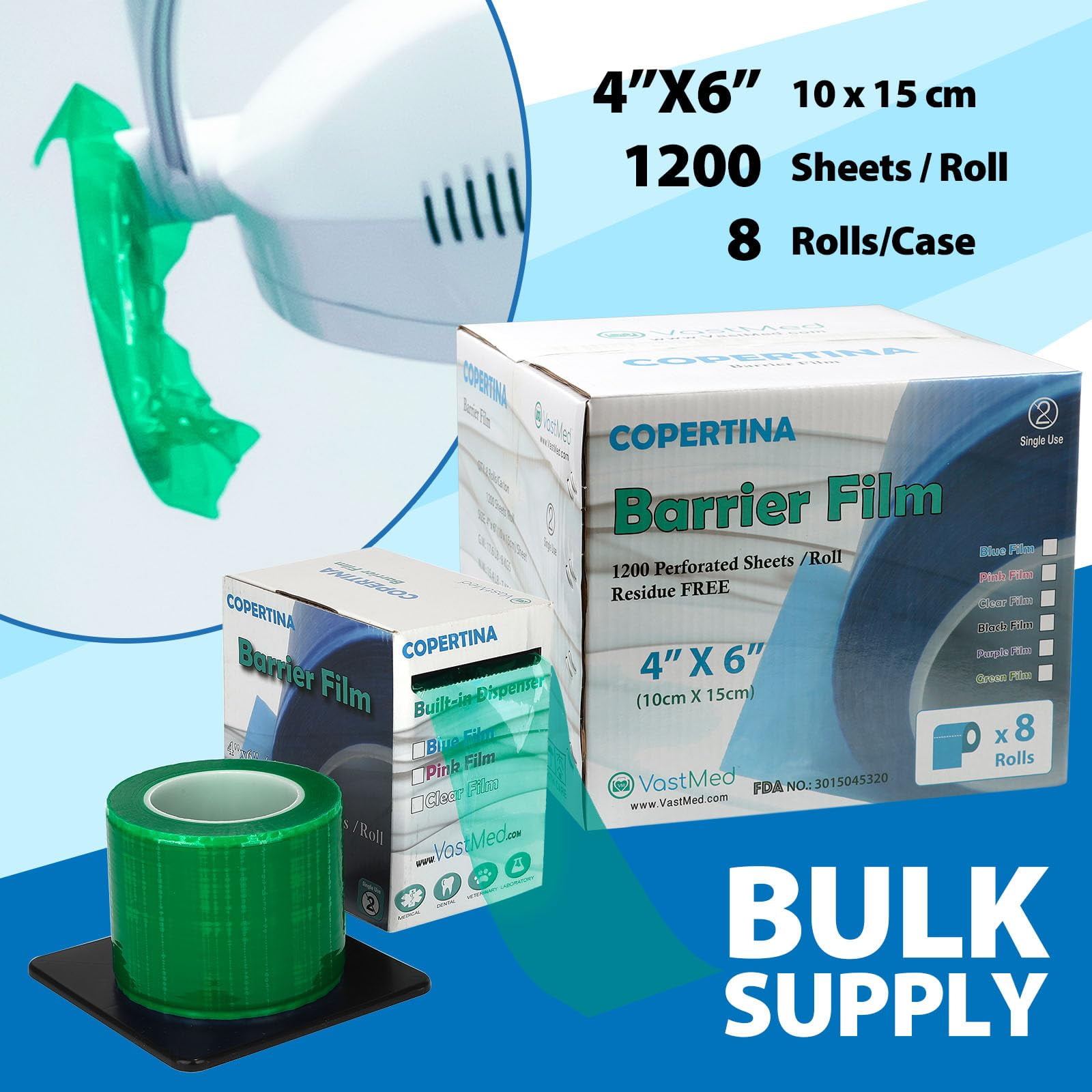 Dental Barrier Film Roll, 4 x 6 in, 1200 Sheets – Green