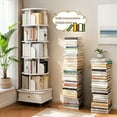 thumbnail image 6 of PORKISS 6 Tier Rotating Bookshelf, 360° Display Rotating Bookcase with Wheels and Drawer, Corner Storage Rack, Book Organizer Shelves for Home Office, Living Room, White, 6 of 10