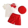 thumbnail image 2 of DJDLJWCJ Girls Outfit Sets Girls Stripe Printed T Shirt and Summer Lightweight Shorts with Hat Red Size 6-9M, 2 of 9