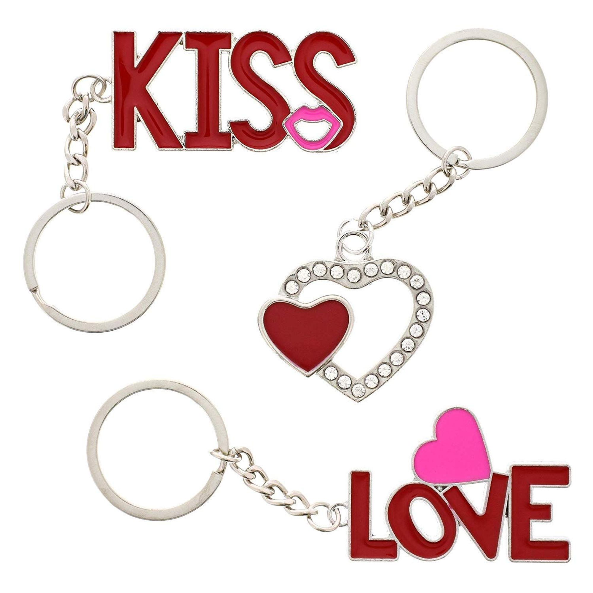 Juvale 6 Pack Love Keychains Kiss Heart Designs Couple Keychain for