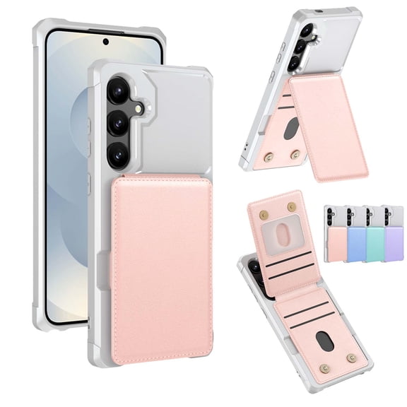 Allytechgroup for Samsung Galaxy S25 FE Case with Kickstand Credit Card Slots PU Leather Back Magnetic Wallet Cover Shockproof Soft TPU Bumper Lightweight Thin Shell, Pink