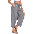 thumbnail image 4 of Oksale Barrel Pants for Women Petite Pull On Capri Pants with Pockets Loose Casual Drawstring Elastic Waist Linen Capris for Vacation Gray M, 4 of 8