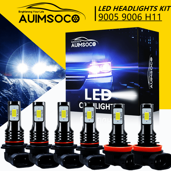 LED Headlight Bulbs Kit, 9005/HB3 High Beam +9006/HB4 Low Beam +H11 Fog Light, 6000K Cool White 8000LM Super Bright Lamps, Canbus Ready, Quick Setup , Plug-N-Play Halogen Replacement, 300% More Light