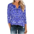 thumbnail image 6 of Enjoytime Women's Winter Tops Vintage Print V-Neck Button Down Shirt Business Plus Size Clothing Casual 3/4 Sleeve Blouses for Women Blue L, 6 of 6