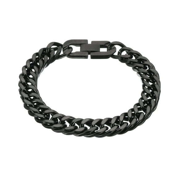 Uxcell 10mm Width Cuban Link Chain Bracelets, 19cm Length Stainless Steel Curb Wrist Chain Bracelet for Men Women Valentine's Day Father's Day Gifts, Black