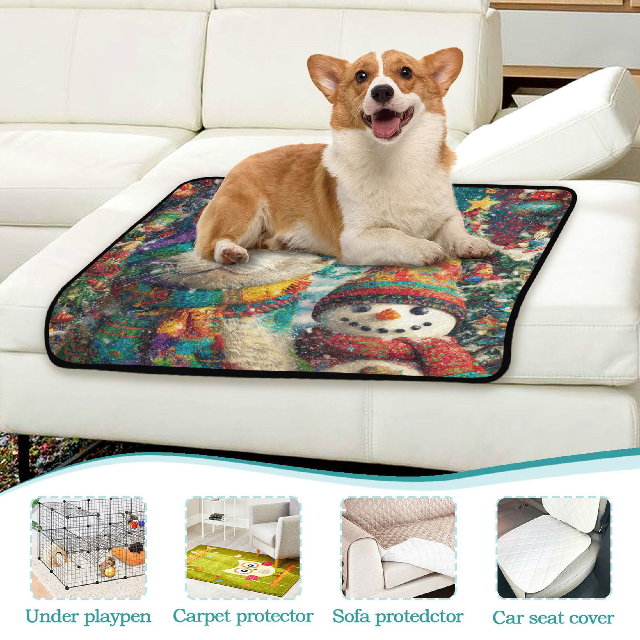 Qxltty Colorful Cat and Snowman Cat litter Pads Pet Set of 3 Diaper Mats Center Anti-leakage Layer Absorbent Soft and Comfortable