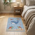thumbnail image 3 of ODIKA 2'x3' Washable Accent Rug Pet Friendly, Bedside Mat And Sea Turtle Ocean Animal Cartoon Design With Wave Border Whale Flowing for Bedroom, Nursery, RV, 3 of 7