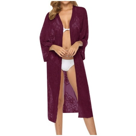 Women s Swimwears Cover-Ups Lace Bikini Cover Up Kimono Sheer Beach Shawl For Vacation Sun Female Stylish Summer Beachwear