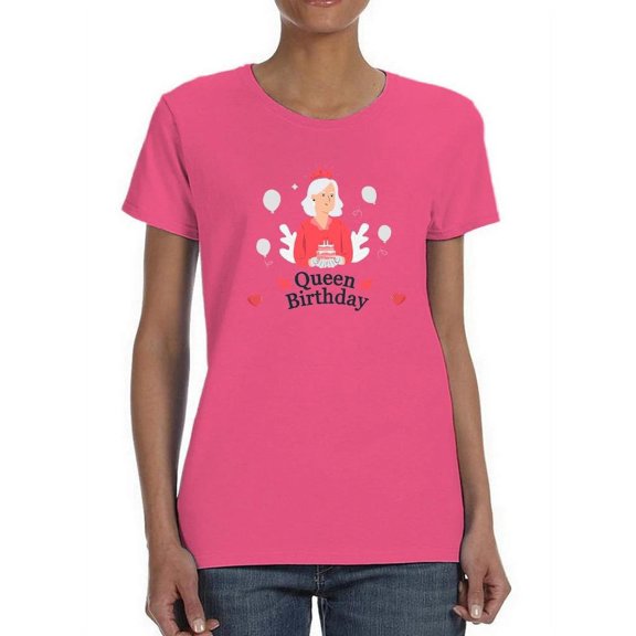 Queen Bday Cartoon Portrait Shaped T-Shirt Women -Image by Shutterstock, Female Small