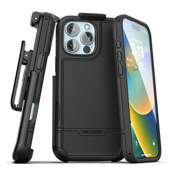 Encased Rebel Belt Case for iPhone 16 Pro with Holster Clip, (Compatible with MagSafe) Rugged Hybrid Phone Cover (Black)