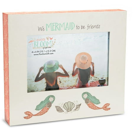Nantucket Floral Picture Frame - Pavilion - We Mermaid To Be Friends - Floral Patterned Self Standing Beach House 4x6 Picture Frame