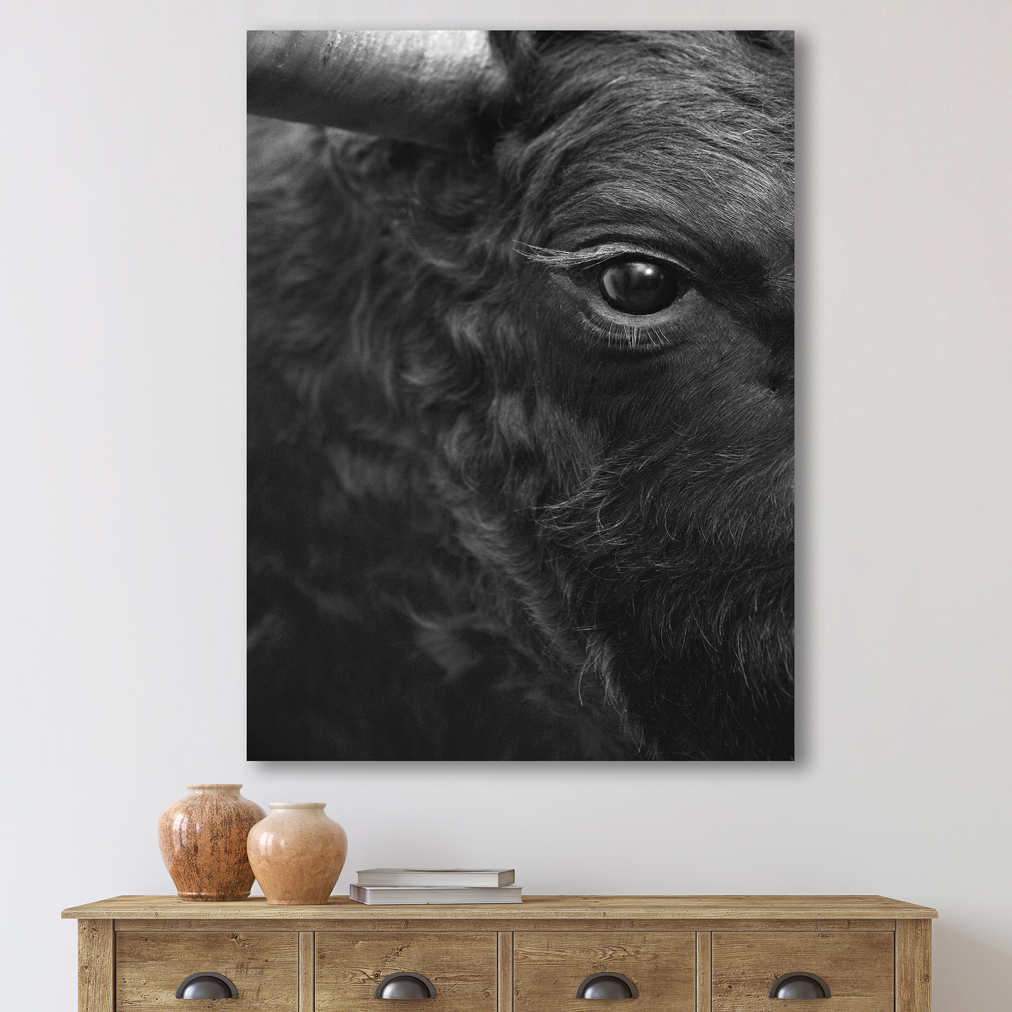 Designart ' Close Up Of Eye Of A Bull ' Farmhouse Canvas Wall Art Print