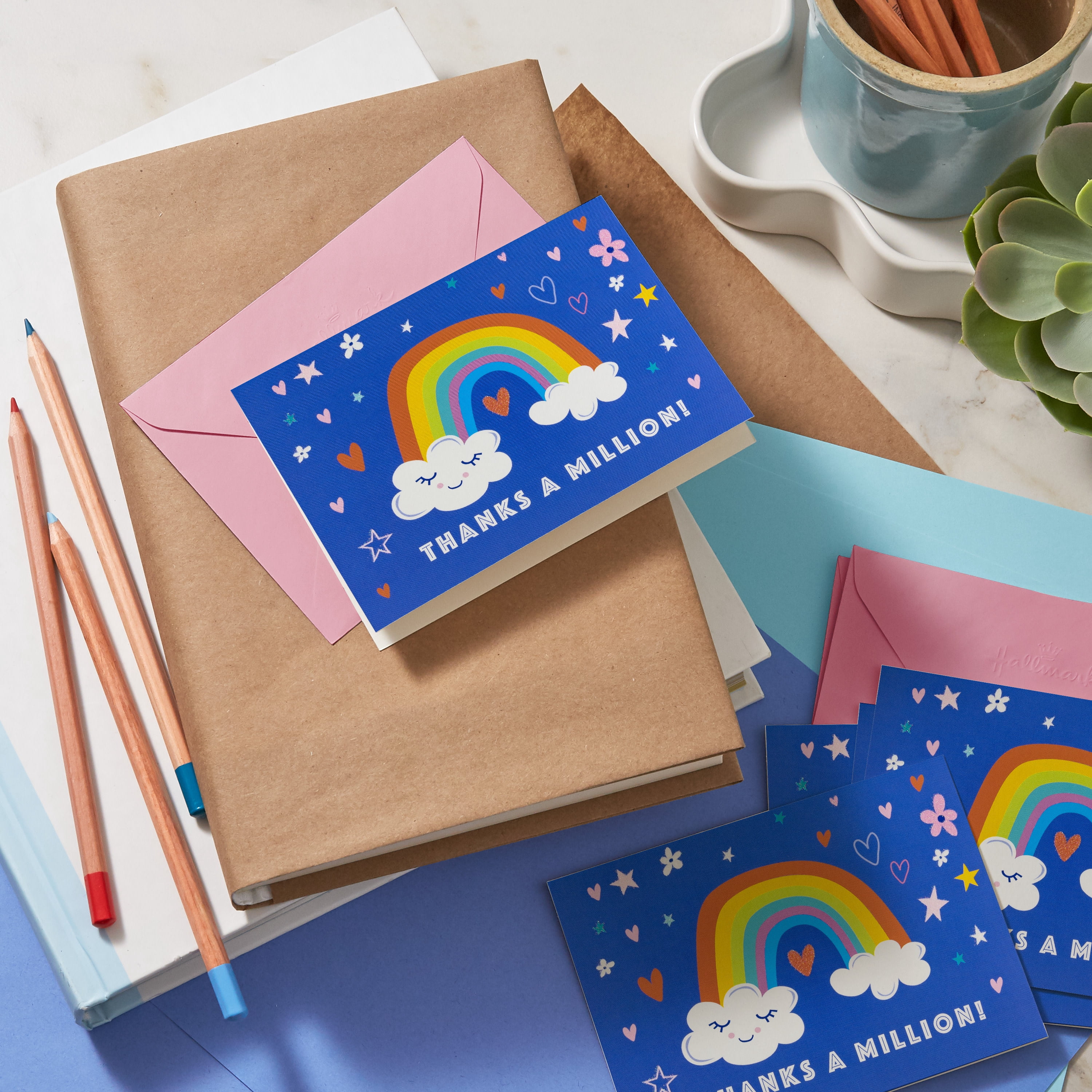 Hallmark Blank Thank You Notes (Rainbow and Clouds Kids), 10 Count