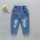 thumbnail image 2 of Odeerbi 2-10 Años Niños Niñas Pantalones Vaqueros Bordados Camión Excavadora Cintura Media Vaqueros Con Bolsillo, 2 of 9
