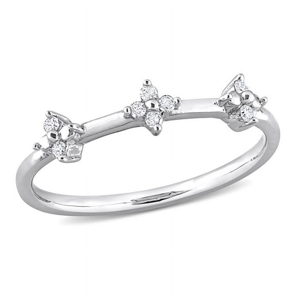 AMOUR 1/10 CT TW Diamond Floral Promise Ring In Sterling Silver