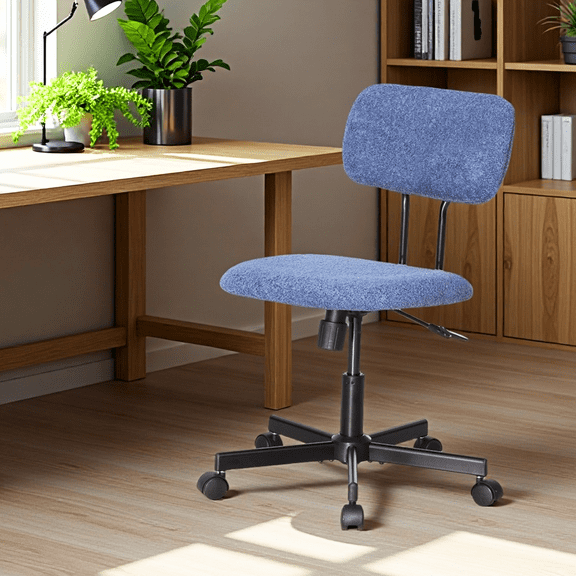 JJS Low Back Velvet Fabric Armless Home Office Computer Chair in Blue