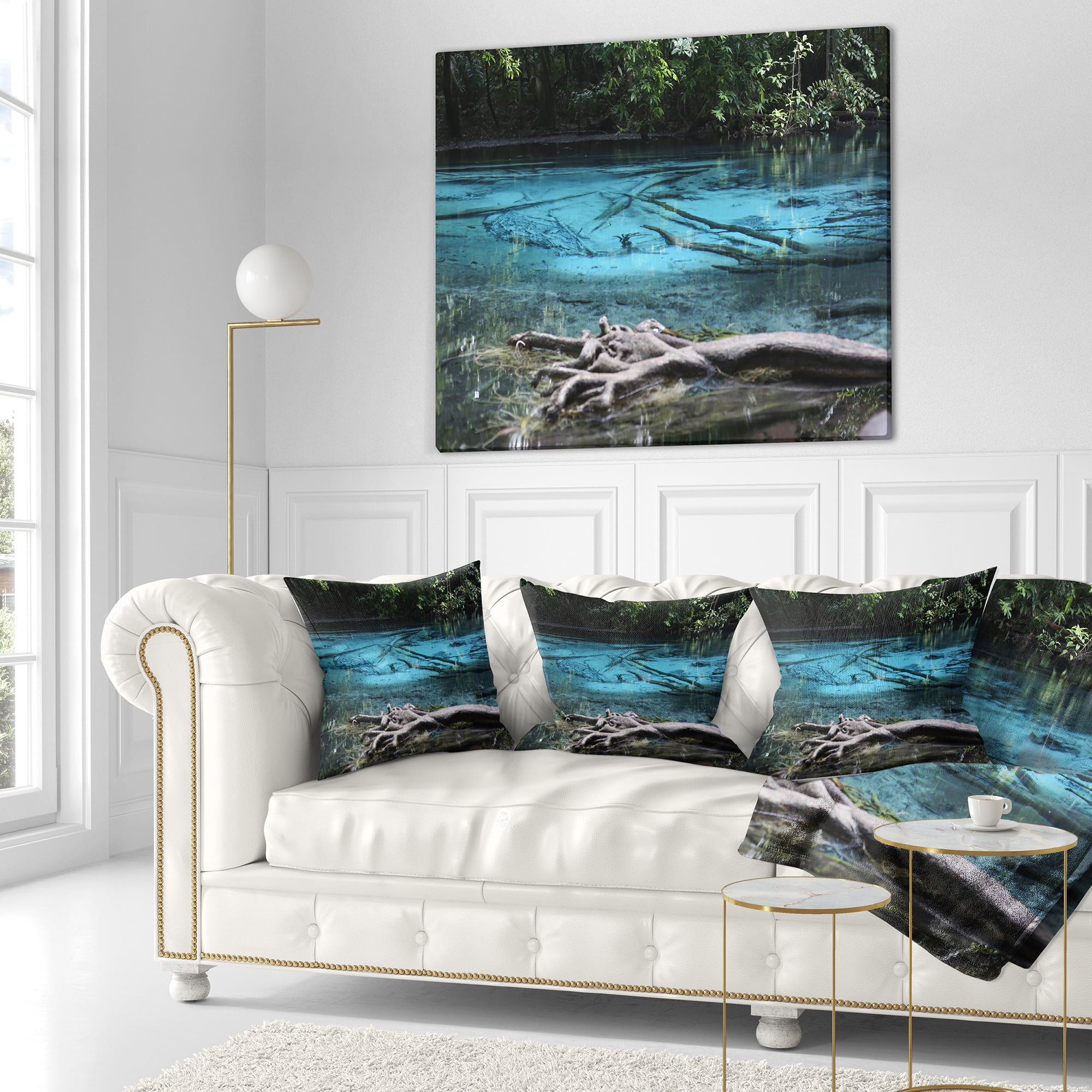 Designart Blue Pond in Deep Forest - Landscape Photography Throw Pillow - 18x18
