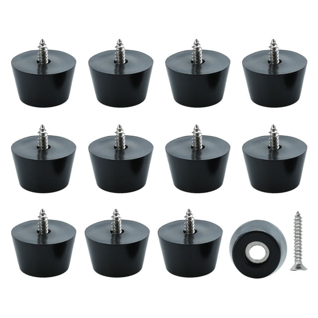 Unique Bargains 12pcs Parachoques de pies de goma con arandela de metal y tornillos, D24x19xH15mm
