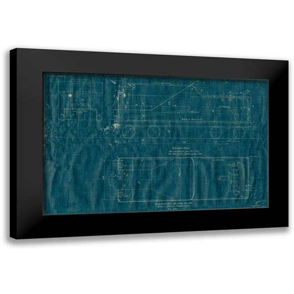 Vision Studio 14x10 Black Modern Framed Museum Art Print Titled - Train Blueprint III