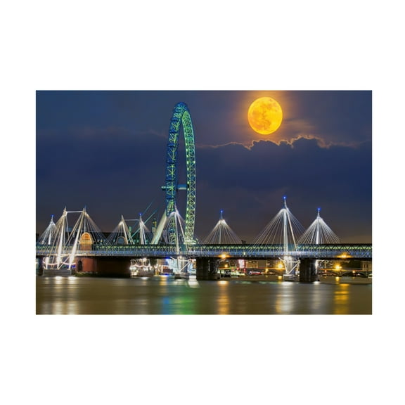 Canvas Wall Art - Mark A Paulda 'Moon Over London' Wall Art for Living Room, Bedroom, or Office Décor by Trademark Fine Art - 19 x 12 Inches