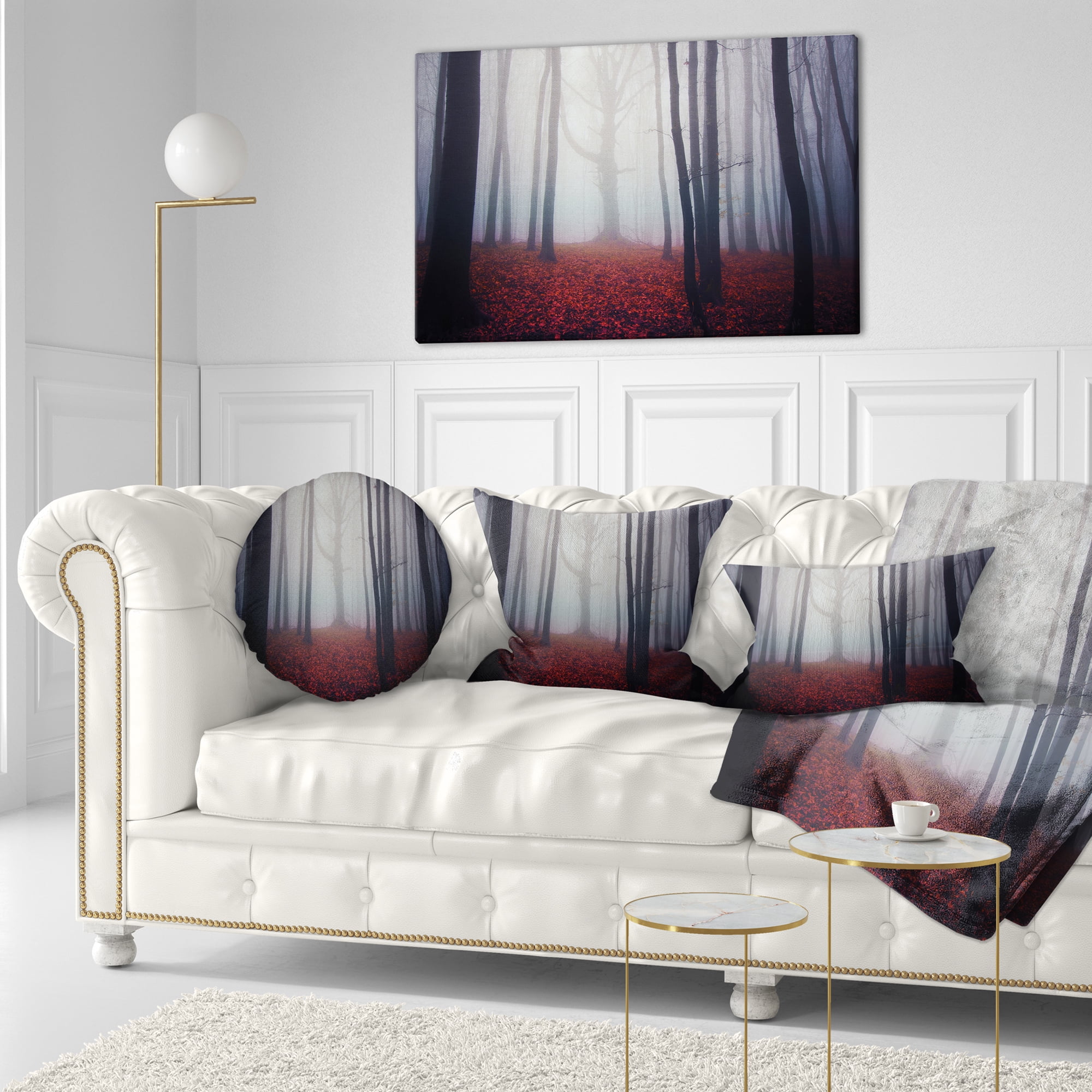 Designart Dark Spooky Misty Forest - Landscape Photo Throw Pillow - 12x20