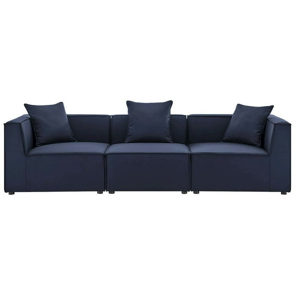 Modway Saybrook Outdoor Patio Upholstered 3-Piece Sectional Sofa in Navy