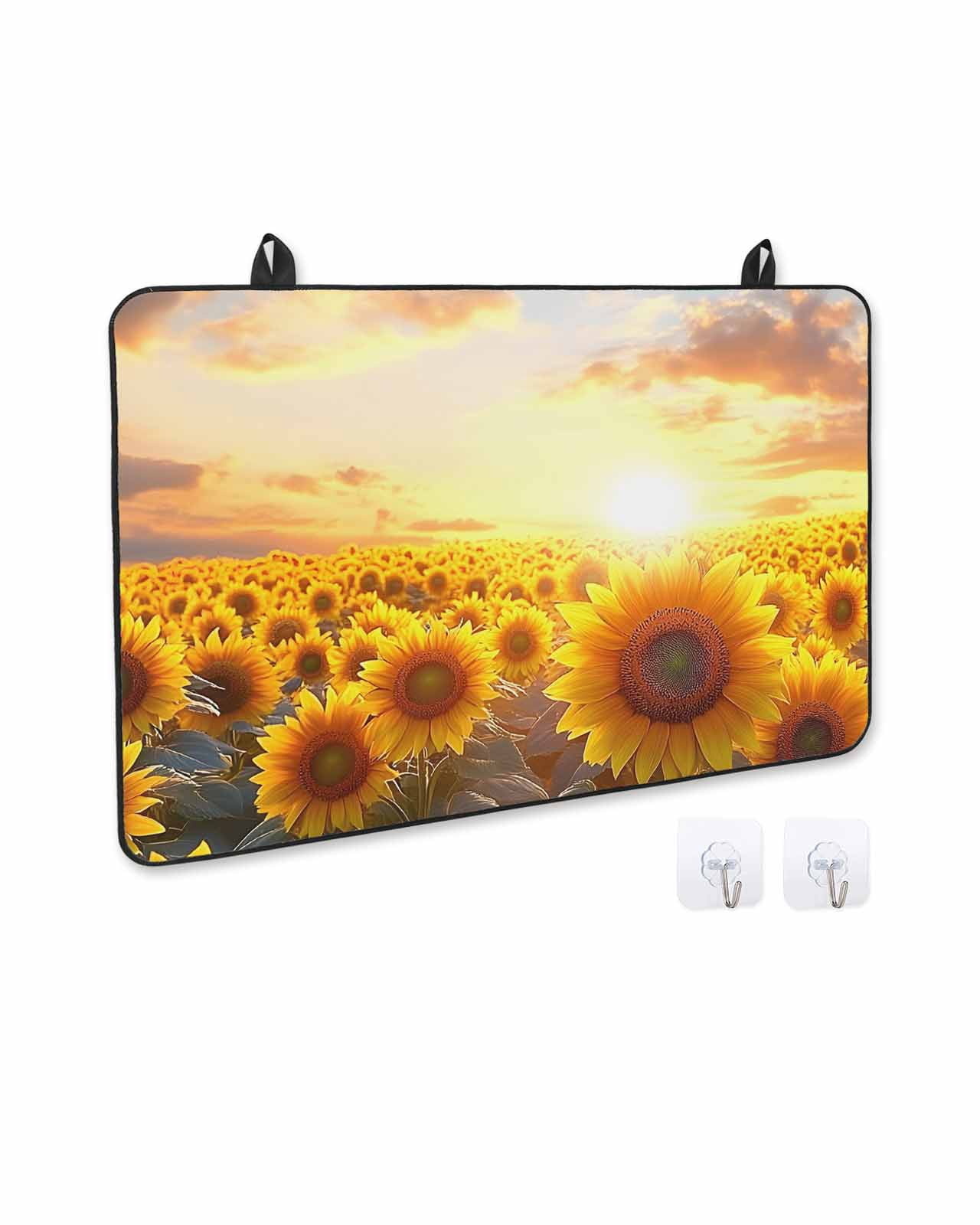 nqOlkjepod Large Induction Cooktop Protector Mat 24"x21", Yellow Sunflowers Stove Top Covers for Electric Stove, Botanical Sunset Natural Scenery Stove Burner Cover Mats, Glass Top Stove Cover