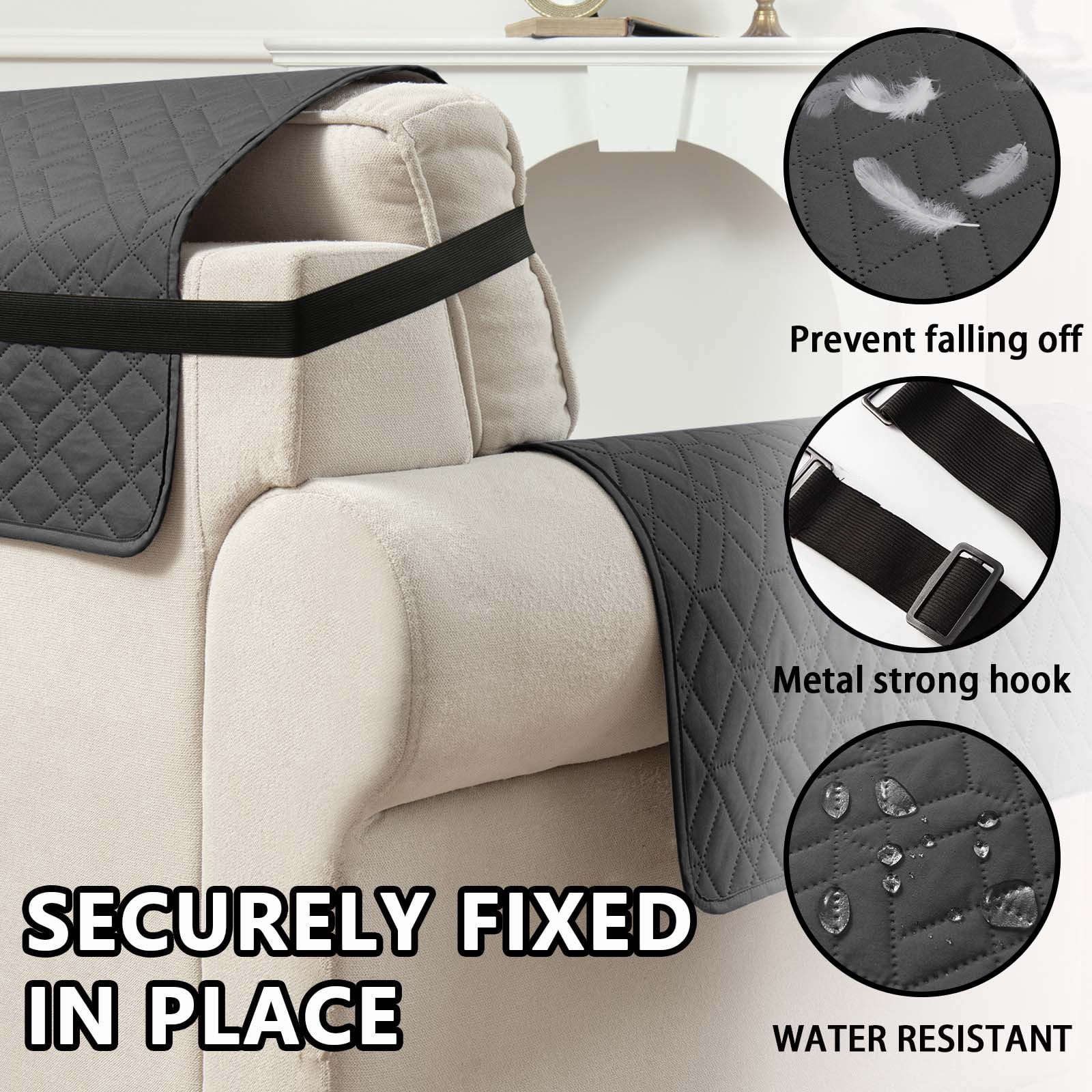 SANMADROLA Recliner Chair Covers Reversible Sofa Cover Water Resistant Couch Cover Furniture Protector with Elastic Straps for Kids, Dogs, Pets (21" Recliner Small, Black Gray)
