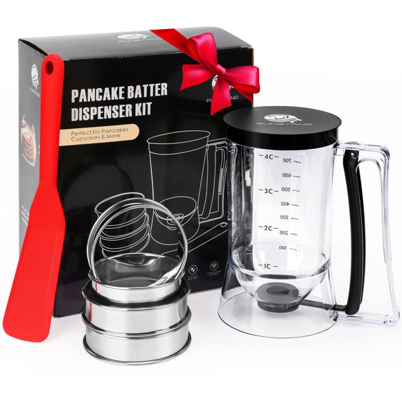 Dispensador de masa para panqueques FUNGYAND, 1 litro, con aros para magdalenas y espátula