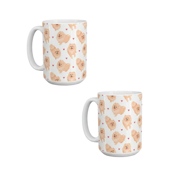 Duo de Tazas de cerámica 445 ml con diseño cute de perros pomeranian