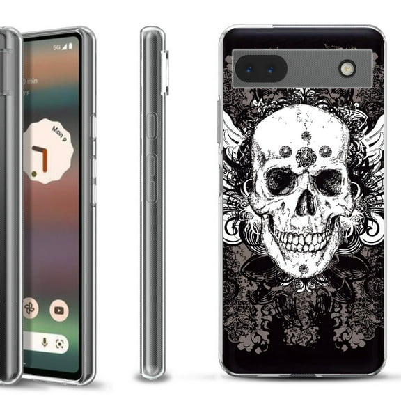 Slim-Fit Gel TPU Phone Case for Google Pixel 6a, by OneToughShield ® - Grunge Skull