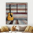 thumbnail image 3 of wall26 Canvas Print Wall Art Acoustic Guitar on Red &amp; White Wood Panels Music Instruments Photography Modern Art Chic Bohemian Relax/Calm Multicolor for Living Room, Bedroom, Office - 12"x12, 3 of 5