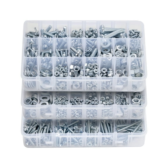 VEVOR 2250 Pcs Bolts and Nuts Assortment Kit, Metric   Imperial Machine Screws and Flat Washers, Alloy Steel M3/M4/M5/M6/M8 Multiple Size, for Equipment/Vehicle Assembly,Galvanized White