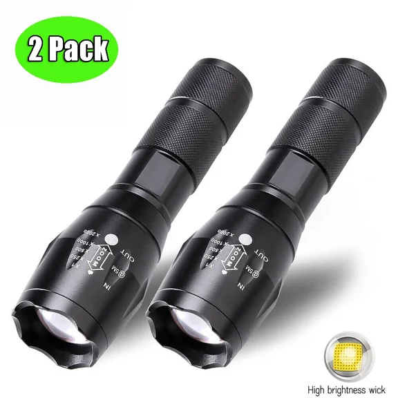 2Pack Super Bright Tactical Military Led Flashlight Flash Light 2000 Lumen Zoom