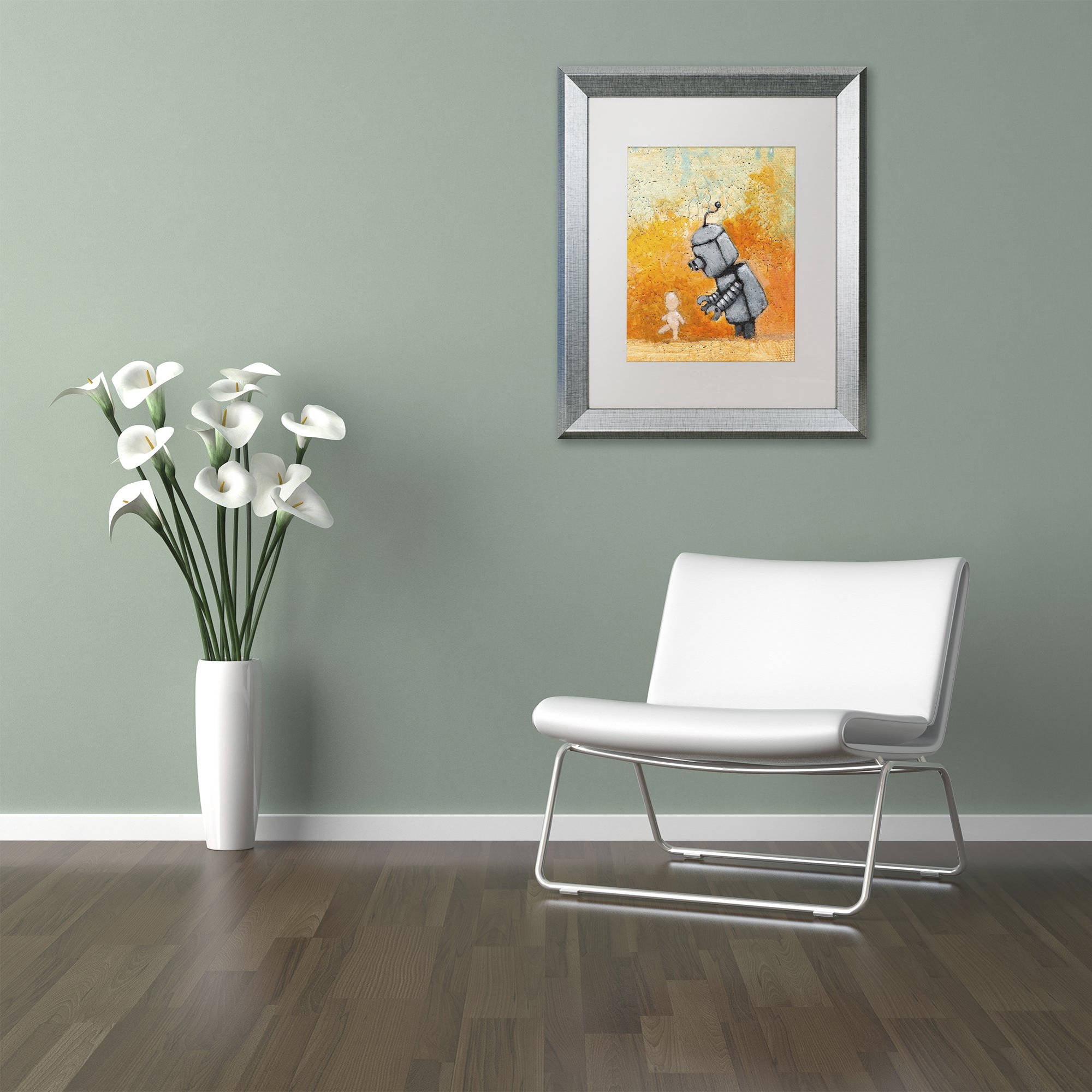 Trademark Fine Art 'Caretaker' Canvas Art by Craig Snodgrass, White Matte, Silver Frame