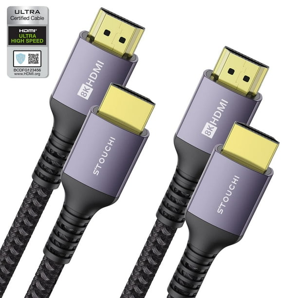 8K HDMI Cables 2Pack 6.6FT, (Certified) 48Gbps Ultra High Speed HDMI 2.1 Cord, 8K60Hz 4K120Hz