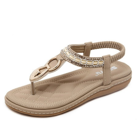 Flip Flop Anklet - Meigar Women Elastic Strappy Thong Ankle Strap Sandals Bohemian Slip on Flip Flops Shoes