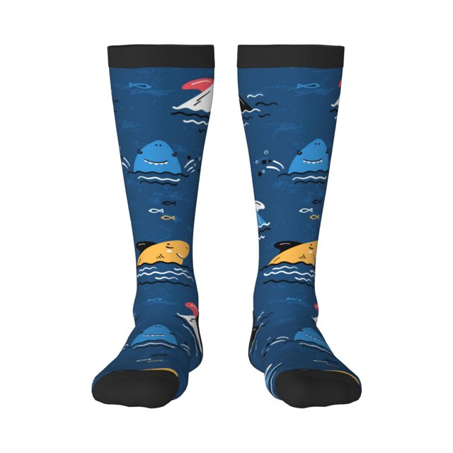 Fotbe Colorful Ocean Shark Calcetas Divertidas Estampadas para Hombre y Mujer, Calcetas de Algodón hasta la Rodilla para Caminar, Correr, Enfermería y Embarazo